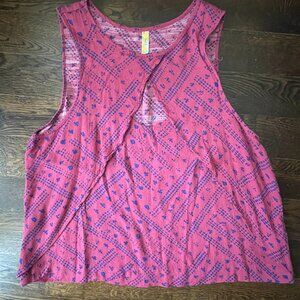 Free People Pink and Blue Cut Out Look Through Tank Top-Medium.
